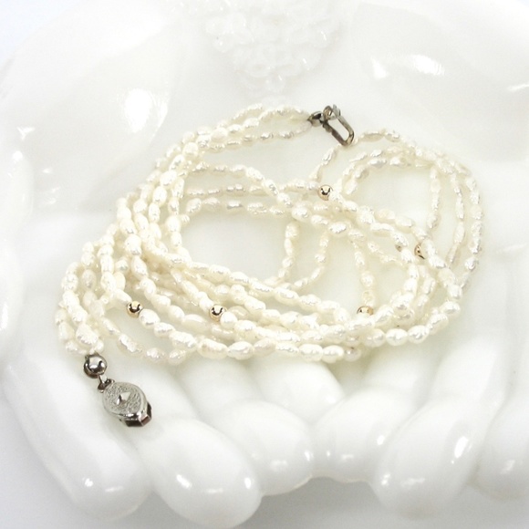 Freshwater Pearl Necklace, Multi Strands, White - Picture 8 of 9
